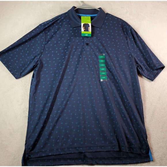 Haggar Polo Shirt Men Size Medium Navy 100% Polyester Short Sleeve Slit Collared - Picture 1 of 11